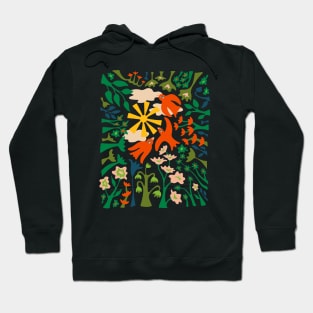 DAYDREAM IN THE GARDEN Happy Birds Flying in the Sky Above Colourful Flowers with Sun and Clouds - UnBlink Studio by Jackie Tahara Hoodie